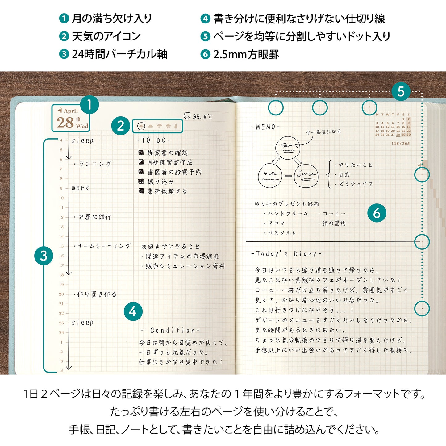 Midori Hibino 2027 Mint (Blue Green) | Agenda diaria A6