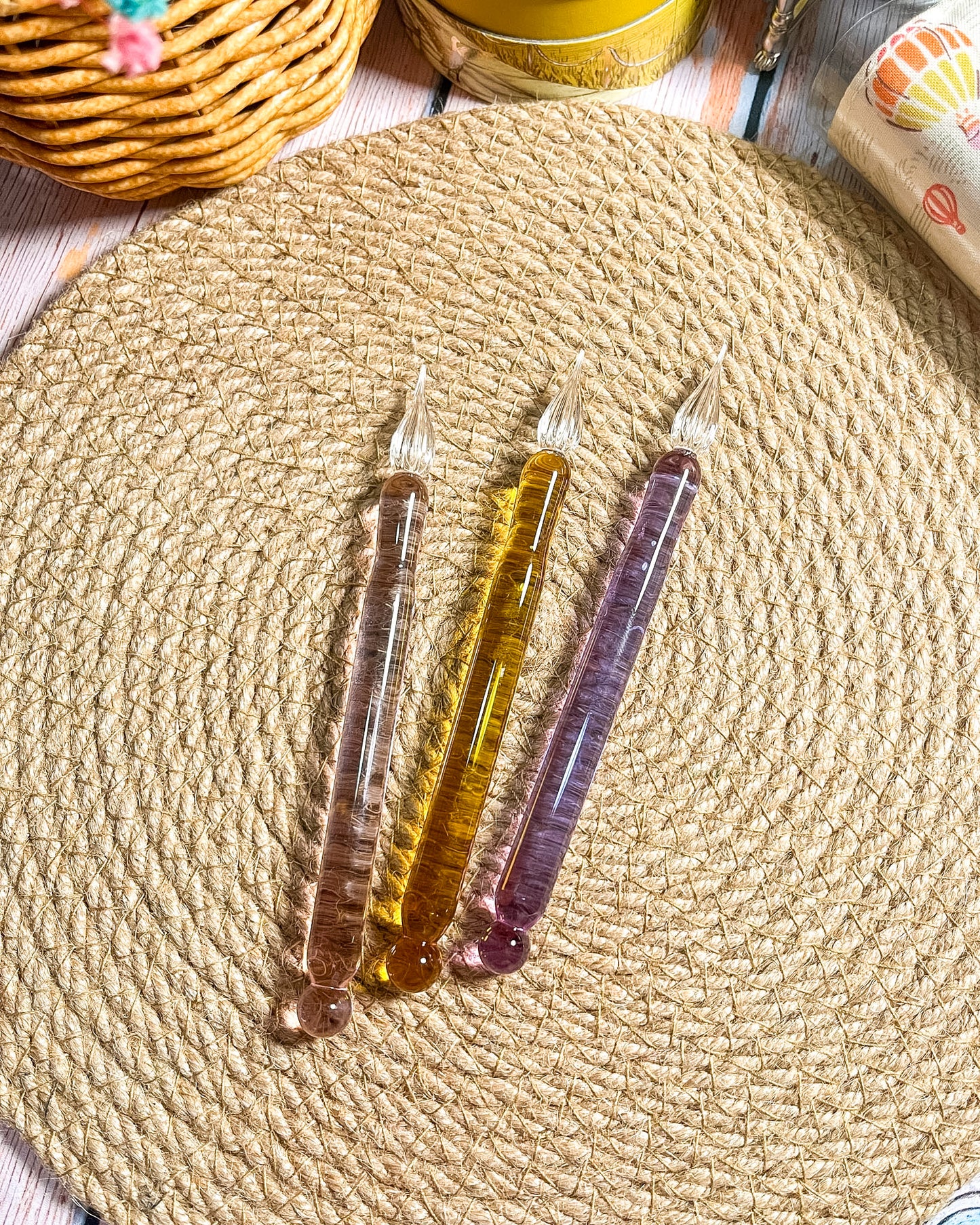 Pluma de cristal de doble punta | Escritura y muestras de tinta