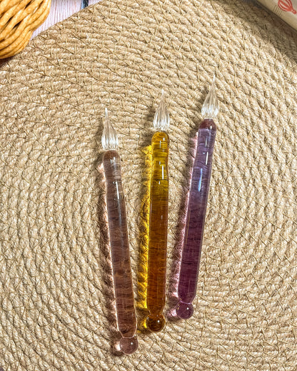 Pluma de cristal de doble punta | Escritura y muestras de tinta