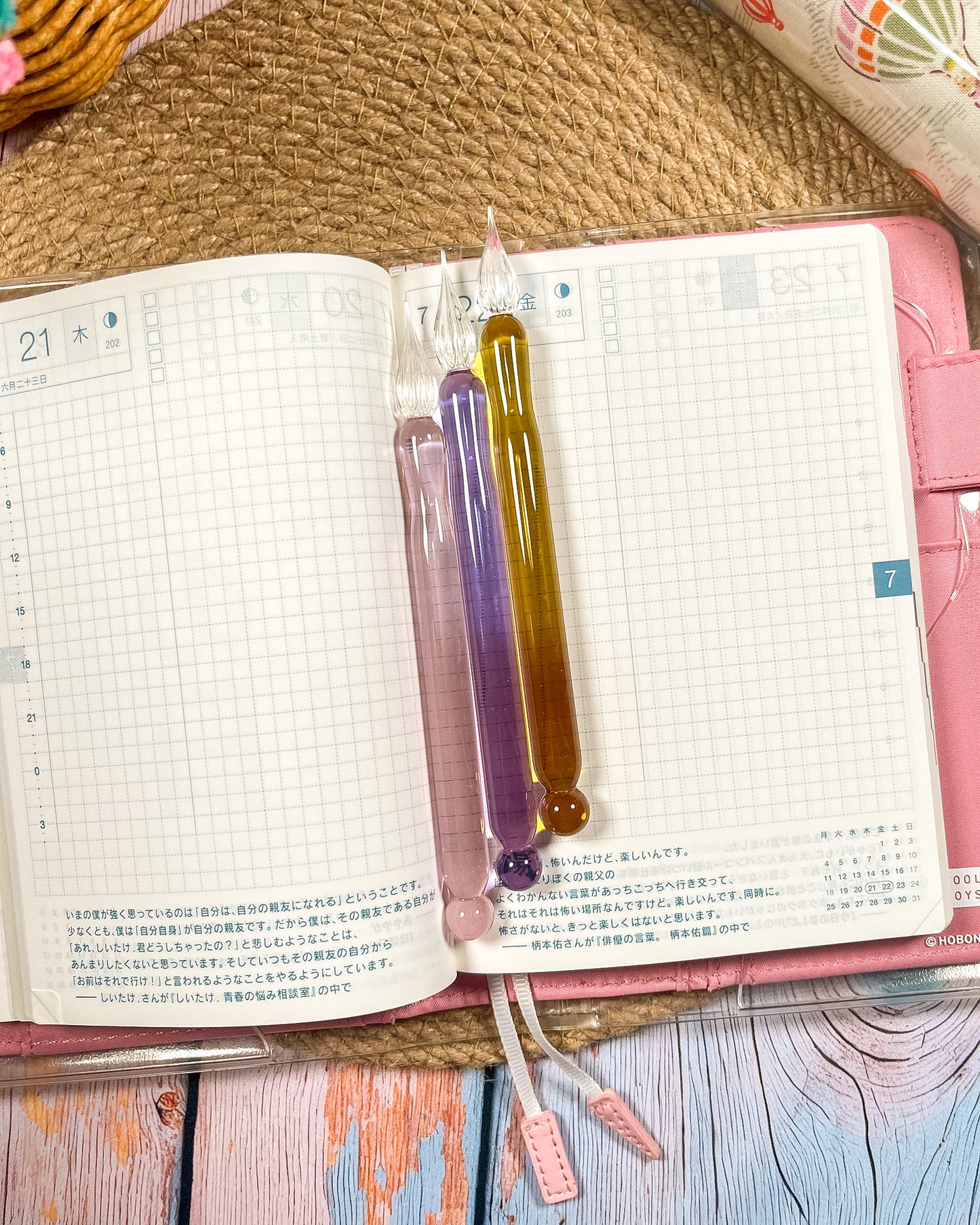 Pluma de cristal de doble punta | Escritura y muestras de tinta