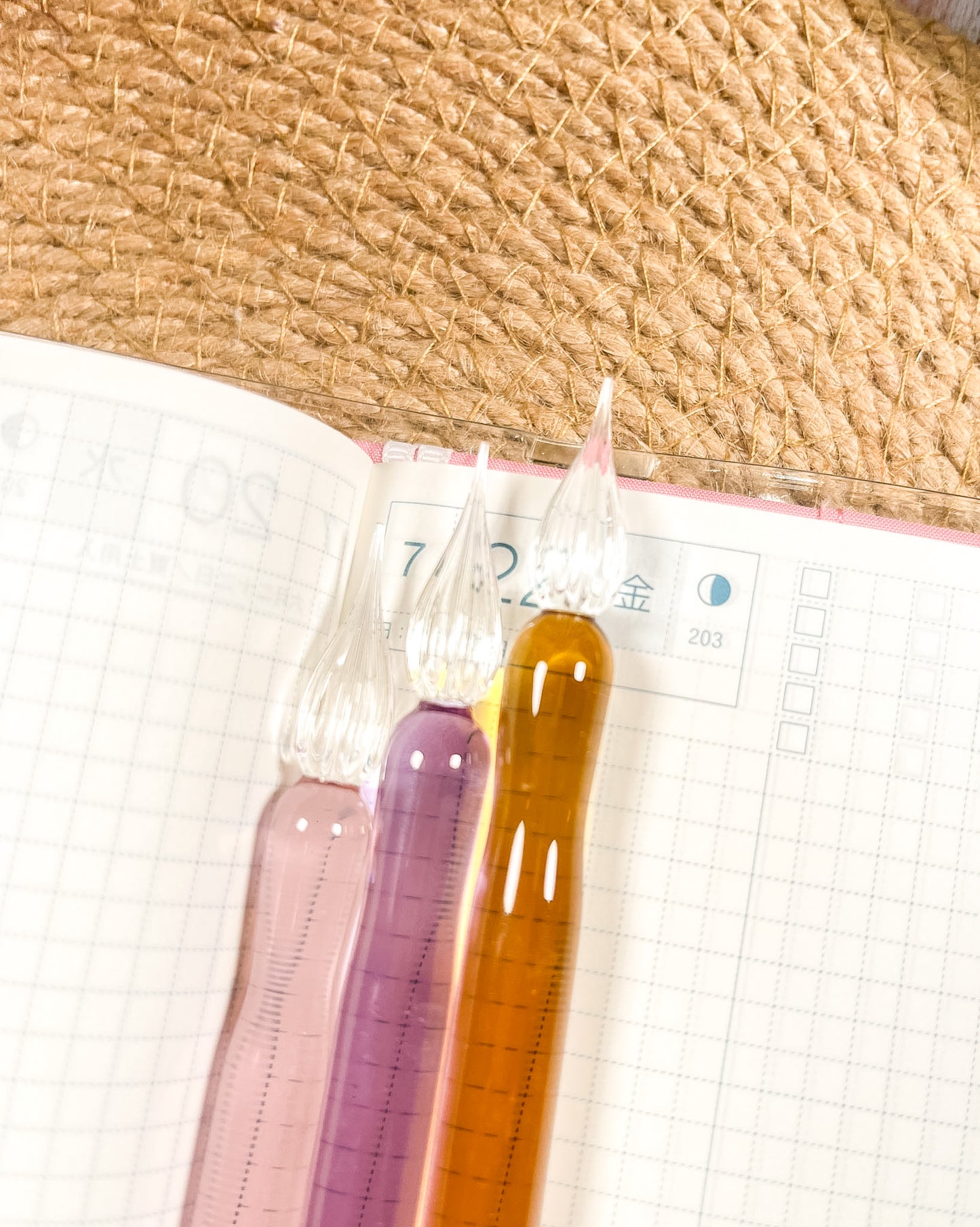 Pluma de cristal de doble punta | Escritura y muestras de tinta