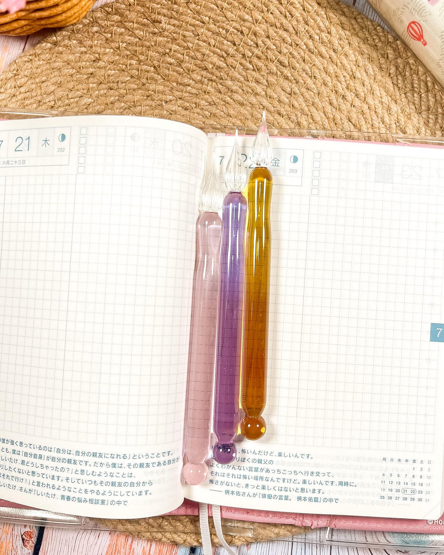 Pluma de cristal de doble punta | Escritura y muestras de tinta