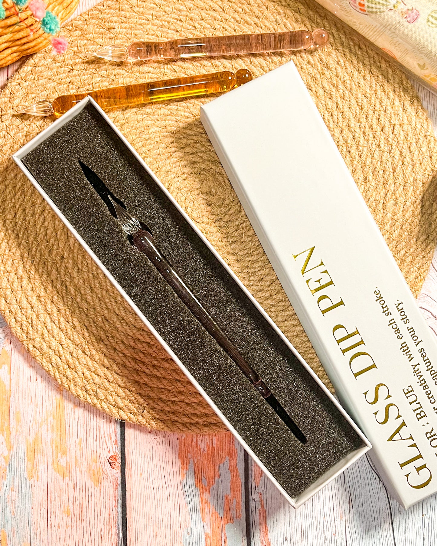 Pluma de cristal de doble punta | Escritura y muestras de tinta